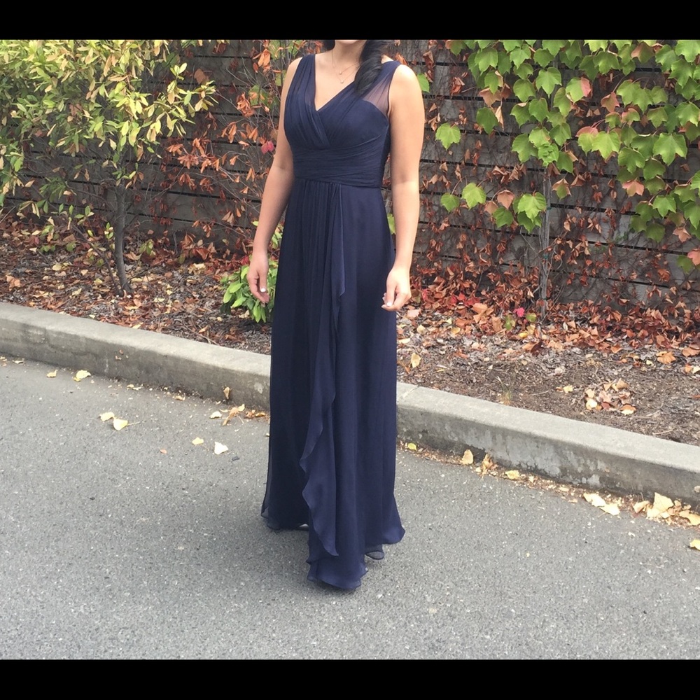 Amsale navy silk chiffon dress